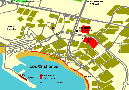 Los Cristianos map showing San Marino apartment location